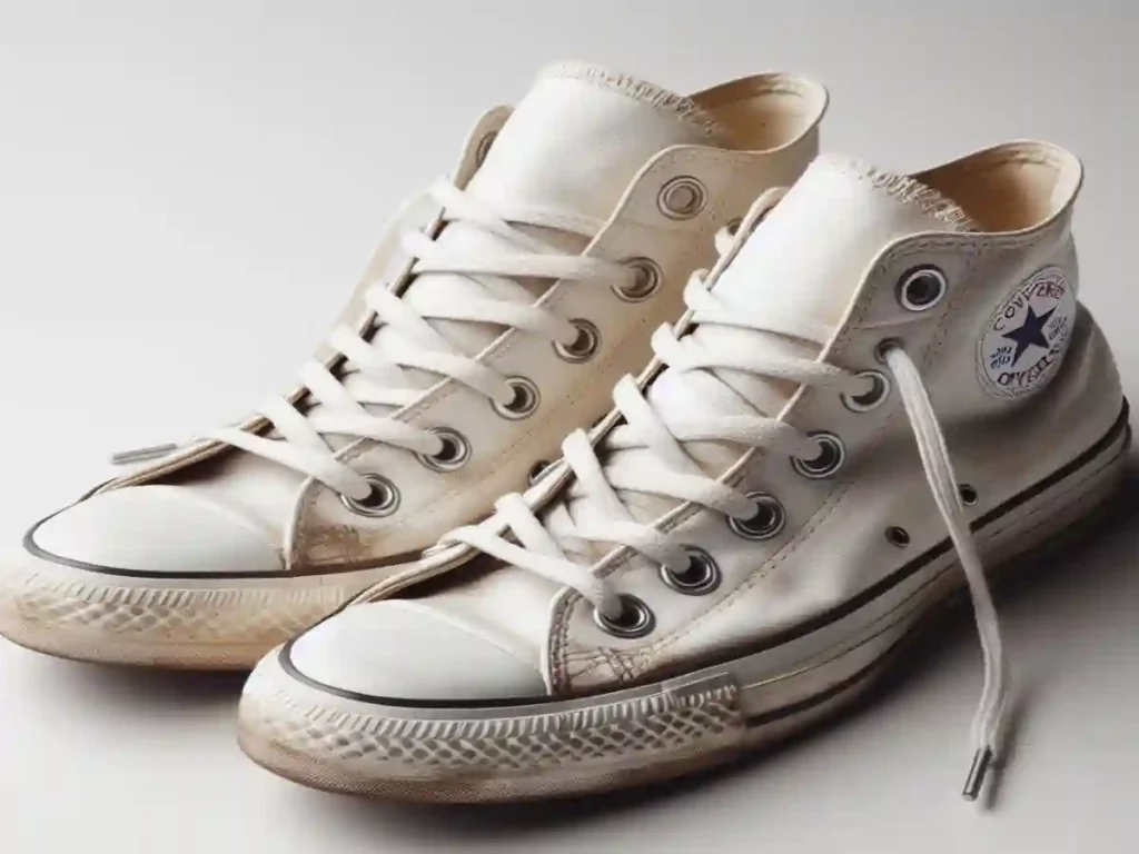 Two pairs of White Leather Converse shoes