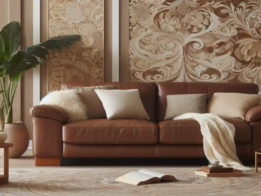 brown leather sofa with Cream color wall
